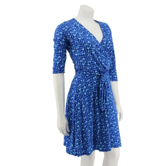 41 Hawthorn Blue Matte Jersey Knit 3/4 Sleeve Belted Faux Wrap Dress Size S - Picture 2 of 6